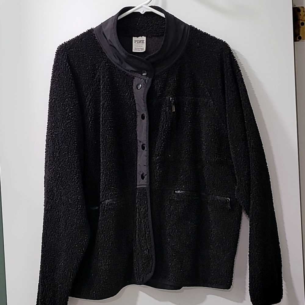 PINK Victoria's Secret Nubby Fuzzy Lightweight Jacket Black